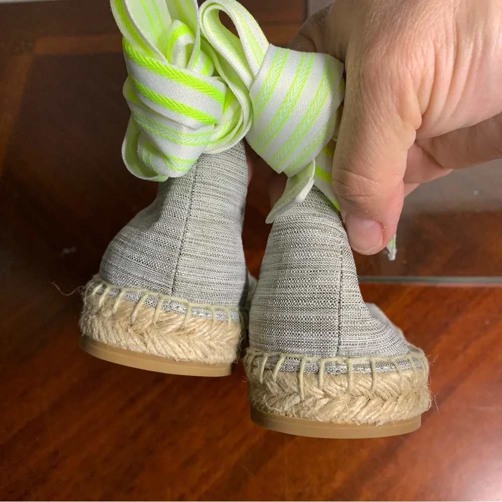 NWOT Zac Posen Canvas Flocked Ankle Tie Espadrille Flats